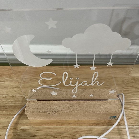 LED Light Up Wood Stand "Elijah" Moon Stars Boy Birthday Decor Celebration gift - Picture 3 of 6